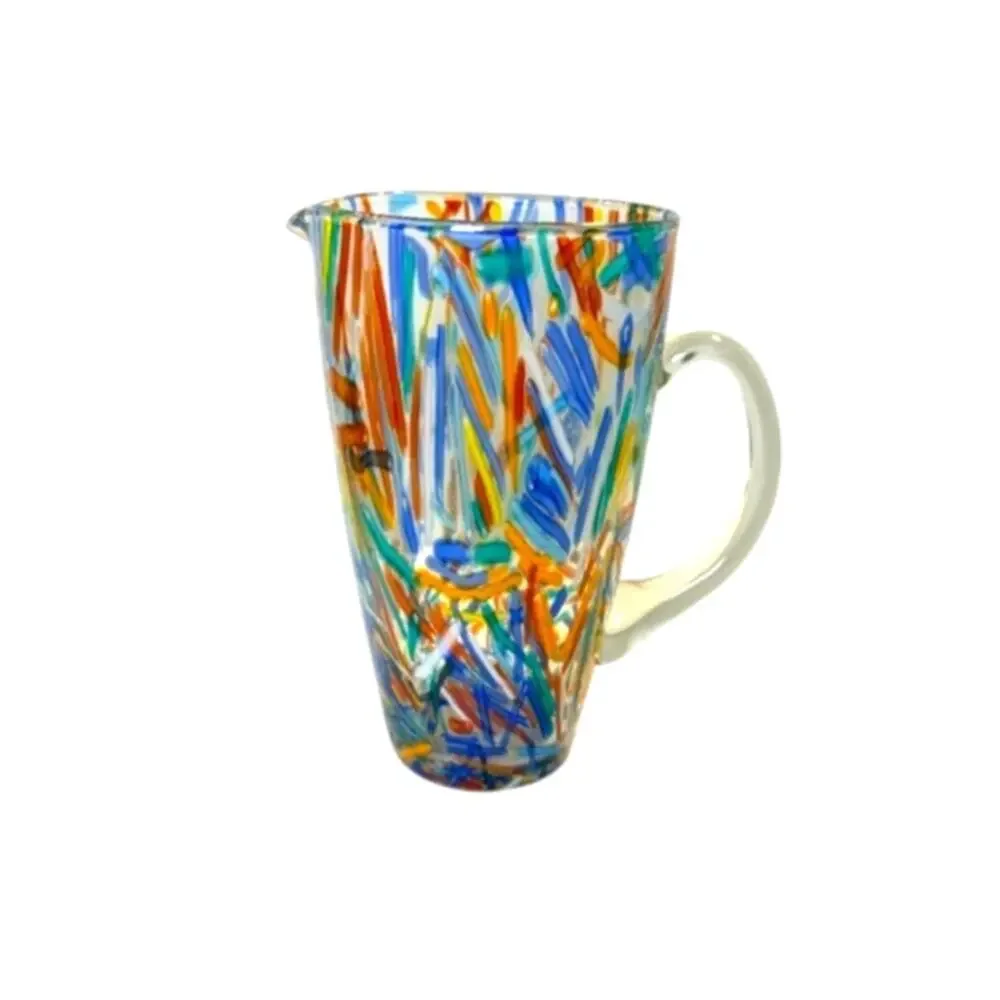 Pier 1 Confetti Hand Blown Multicolor Art Glass Pitcher 9.25
